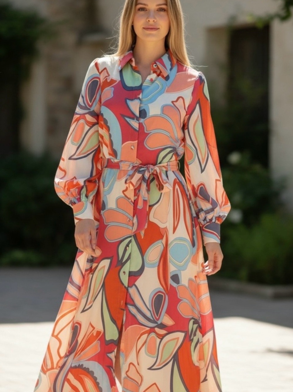 Alexis for Target Coral Multicolor Abstract Floral Maxi Dress, size M